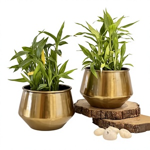 Venta caliente maceta de Metal de latón maceta decorativa latón antiguo acabado redondo maceta de Metal decoración del hogar - Product Image 1