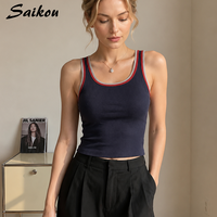 Camisole sans couture avec soutien-gorge intégré pour femme, débardeur côtelé sexy à coupe ajustée avec passepoil contrastant, crop top respirant avec soutien-gorge intégré