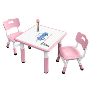 Meubles d'école préscolaire pour enfants, <span class=keywords><strong>table</strong></span> d'étude extérieure durable, 2 chaises, hauteur réglable, bureau anti-graffiti pour tout-petits - Product Image 1