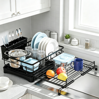 Égouttoir à vaisselle extensible en acier au carbone pour évier, égouttoir à vaisselle réglable, support de rangement de cuisine