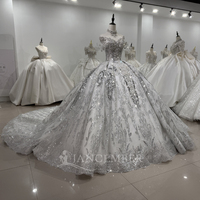 Robe de mariée moderne XS160, écologique, ornée de perles scintillantes, de paillettes, de dentelle florale et de cristaux, à manches courtes, longueur ras du sol