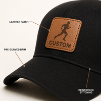 Op maat gemaakte leren patch baseballcap met borduurwerk, katoen, 6 panelen, verstelbare gebogen klep, groothandel OEM, lage minimale bestelhoeveelheid