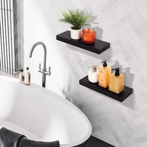Lot de 4 étagères murales flottantes de 40 cm, petites étagères suspendues en bois avec supports invisibles, étagères de rangement rustiques noires pour salle de bain - Product Image 2