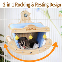 Nid suspendu en bois pour petaurs et perroquets, hamac balançoire en bois massif avec coussin moelleux et clochette, fixation pour cage