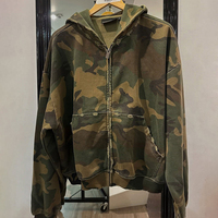 Sweat à capuche zippé camouflage personnalisé pour homme, effet délavé et vieilli, imprimé DTG, en coton, style veste zippée, Hoodie Hombre