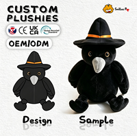 Peluche Mascotte Corbeau Personnalisée Halloween, Tissu Recyclé Certifié Sécurité, Super Doux & Moelleux, Cadeaux pour Événements - Vente Flash