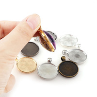 Plateaux de pendentifs ronds double face de 25 mm pour bijoux, style classique, pour charms et cabochons, supports de base pour pendentifs, plateaux vierges