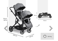 Poussette double pour jumeaux avec nacelles, tissu en lin, pliage à une touche, cadre en aluminium rouge, combinaison 2-en-1
