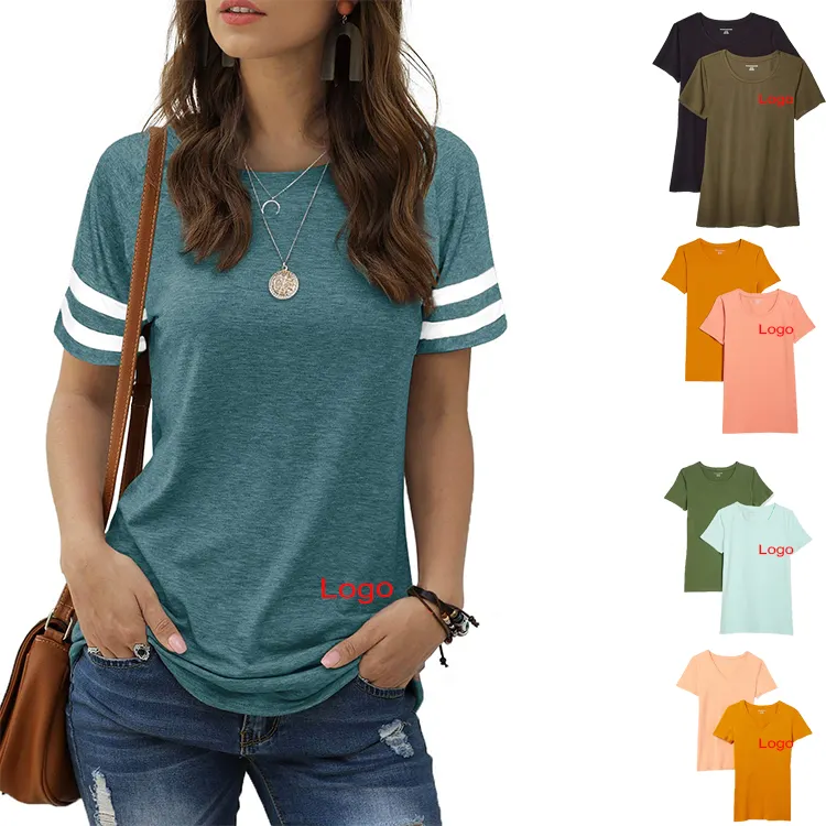 Custom Graphic Womens Blank T Shirts Short Sleeve Striped Cotton Mid long T Shirt Color Block Leopard Casual Tops Plain T Shirt