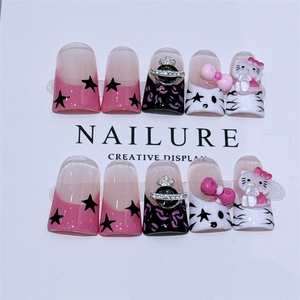 Uñas Postizas Acrílicas Pintadas a Mano con Diseño Francés Y2K, de Alta Calidad, Hechas a Mano, Venta al Por Mayor - Product Image 1