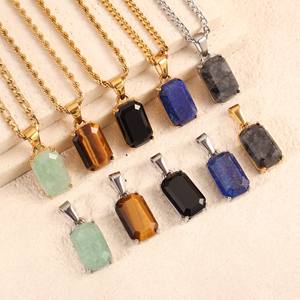 <span class=keywords><strong>Collier</strong></span> Pendentif Vide en Pierre Naturelle et Acier Inoxydable Tendance pour Homme, Bijoux en Lapis, Aventurine, Onyx Noir Plaqués Or 18k - Product Image 2