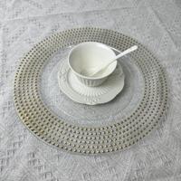 Assiettes de table de 13 pouces personnalisées en plastique doré étoiles mosaïque ronde transparente claire pour banquet de fête pour réception de mariage