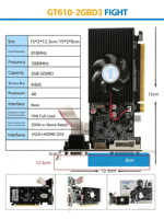 Carte graphique Geforce GT210 GT610 2GD DDR3 64BIT Cartes GPU Uefi VGA DVI HD pour PC de jeu de bureau Carte graphique indépendante