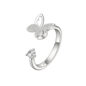 Dainty Rotating Butterfly <b>Open</b> <b>Rings</b> Micro Pave Zircon Copper Gold Plated anxiety Jewelry Wholesale For Women - Product Image 1