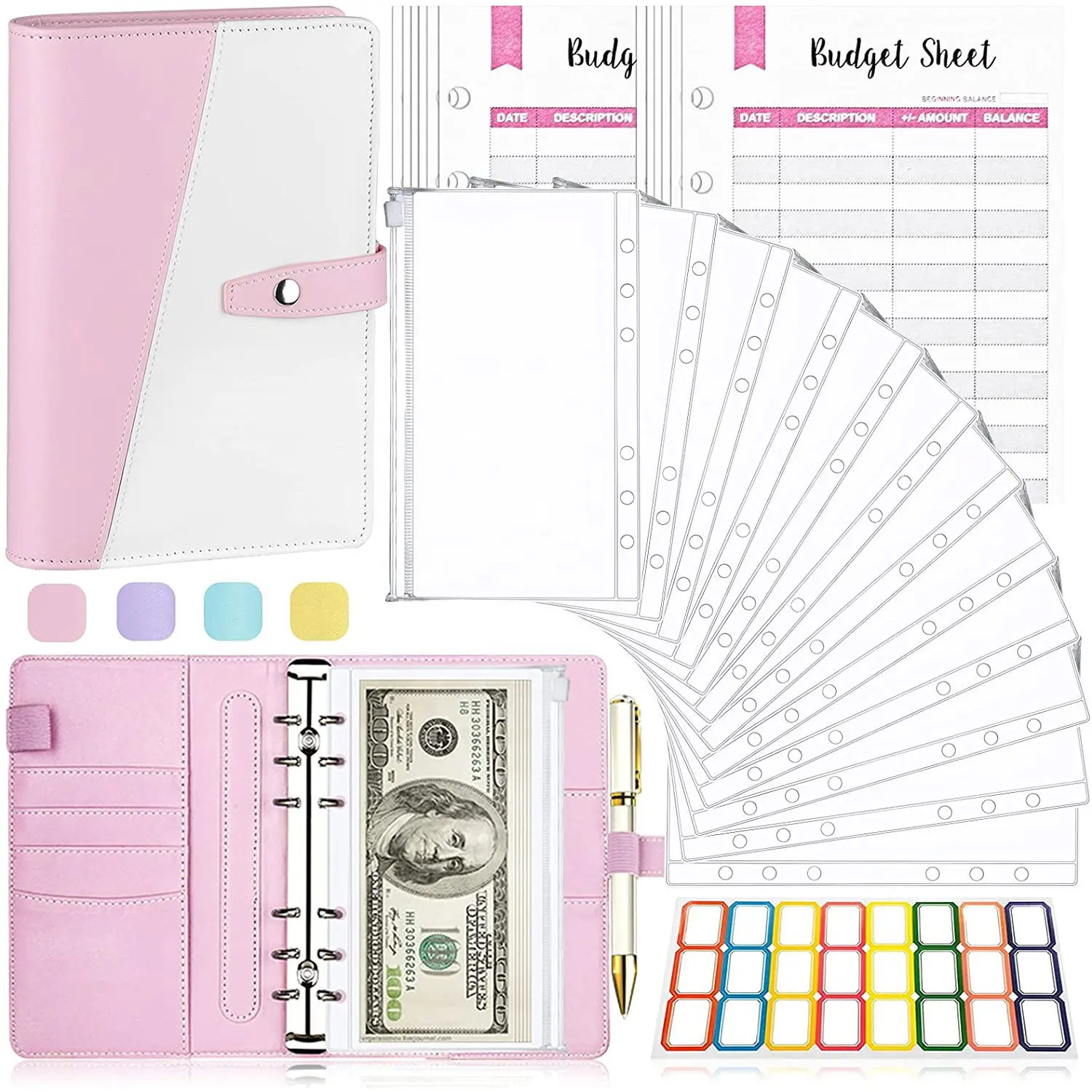 Lamon A6 Binder Geld Organisator Voor Contant Geld, 26 Stuks Budget Binder Met Contante Enveloppen En Buget Lakens, Bindmiddel Geld Budget