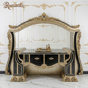 Ensemble de chambre à coucher de style turc de luxe, lit en bois sculpté noir et or doré avec <span class=keywords><strong>commode</strong></span> pour la décoration intérieure de villas royales et palais - Product Image 4