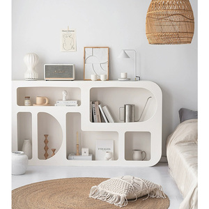 Mueble para el Hogar, Estilo Nórdico, Color Crema, Librería, Armario Minimalista, Almacenamiento Blanco, Vitrina para Sala de Estar - Product Image 3
