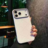 Étui de téléphone portable d'origine en cuir texturé pour Iphone 17 Air 16 15 14 Pro Max grille à carreaux Pu Cortex TPU X cadre couverture arrière