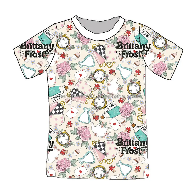 2022 New Pattern Valentine's Day Costume Rose Print Children Clothes Summer Short Sleeve Custom Printed Cotton T-Shirts
