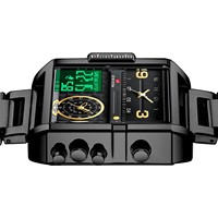 Reloj Deportivo Electrónico de Acero Inoxidable con Doble Pantalla, Cuadrado, Elegante, para Hombre, Personalizado, Resistente al Agua 3BAR, 46mm