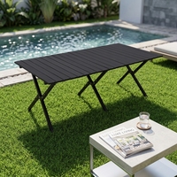 Ensemble table et chaises pliantes rectangulaires d'extérieur en acier carbone, portable et imperméable pour le camping et les pique-niques