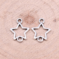 Conector de 2 bucles con contorno de estrella hueca, 15x12mm, de aleación de plata antigua, para cadena de collar en capas