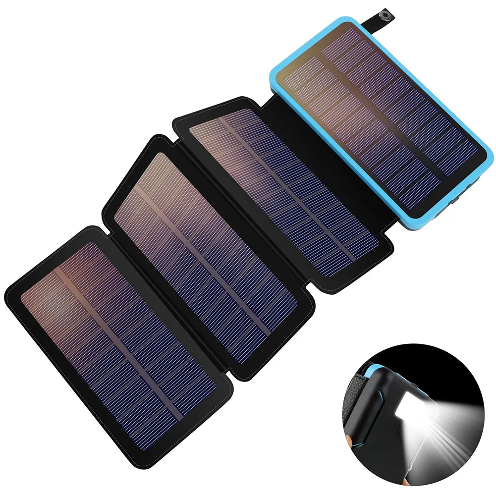 Werkseitig direkt angepasste Solar Power Bank mit LED-Taschenlampe Power Bank Support Solar Charging mit faltbaren Solarmodulen