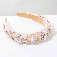 Nouveau serre-tête baroque à large bord, vente en gros, accessoires de mode pour cheveux, magnifique serre-tête fleuri coloré entièrement orné de diamants, bandeau perlé