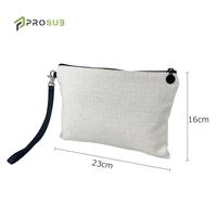 Bolsa de cosméticos de lino Prosub para sublimación, en blanco, con cremallera y correa de muñeca, para recuerdos de despedida de soltera y viajes DIY