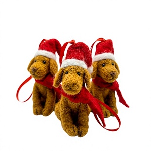 Handmade Knitted 100% Certified Wool Eco-Friendly Traditional Christmas Puppy Ornament <b>Red</b> Hat <b>Scarf</b> Small Animal Shape Holiday - Product Image 1