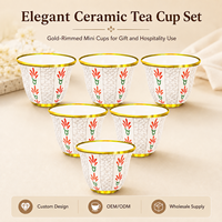 Conception personnalisée faite à la main ensemble de tasses à café en céramique arabe du Moyen-Orient petites tasses Cawa en porcelaine dorée 12 pièces