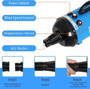 <b>Large</b> Dog Hair Dryer Beauty Adjustable Temperature 4 Nozzles Black Portable Pet Water Blower & Sprayer Eco-Friendly - Product Image 4