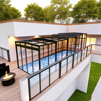 Piscine extérieure pliable en alliage d'aluminium, véranda rétractable, cour de villa, toit en verre trempé à ouverture et fermeture automatiques