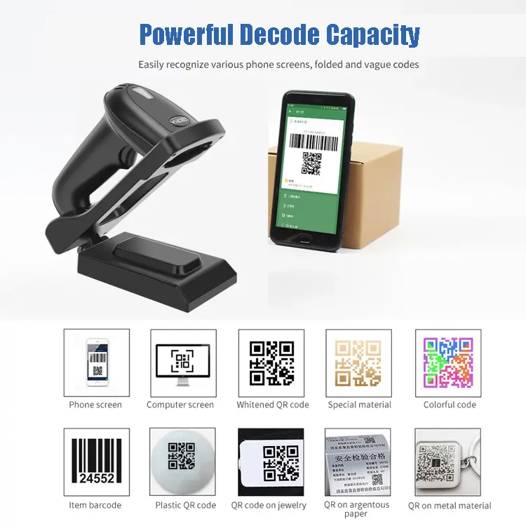 Bluetooth Barcode Scanner with 2.4G Wireless Bluetooth Wired Connection PC CCD Bar Code Reader Work with Windows Mac Android