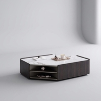 Table basse moderne pour salon, réglable en hauteur, avec plateau miroir en forme de roche, en bois noir
