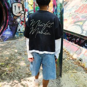 Custom Cotton DTG Print Vintage Streetwear Graphic <b>T</b>-<b>shirts</b> Boxy <b>Sequin</b> Embroidery Double Layer Long Sleeve <b>T</b> <b>Shirt</b> for Men - Product Image 3