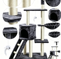 Arbre à chat multiplateforme avec cachette, échelle, panier latéral, plusieurs colonnes en sisal, pendentif interactif en forme de poisson, pour intérieur