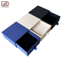 ROGOOD Élégante boîte à bijoux en papier texturé beige/bleu/noir avec tirette en ruban pour collier/bracelet/bague/boucles d'oreilles P2226