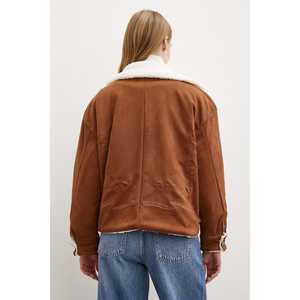 Abrigo de Gamuza Color Café para Mujer, Casual, Manga Larga, Forro de Piel Sintética, Cálido - Product Image 1