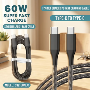 Câble USB-C vers USB-C tressé en nylon 60W pour charge rapide PD et transfert <span class=keywords><strong>de</strong></span> données, 1m, 2m, 3m, pour appareils intelligents, tablettes et ordinateurs portables professionnels - Vente en gros - Product Image 6