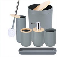 Ensemble d'accessoires de salle de bain WANFAN en plastique écologique gris, 7 pièces, avec plateau de bain, porte-savon, gobelet, porte-brosse de toilette, organisateur de comptoir