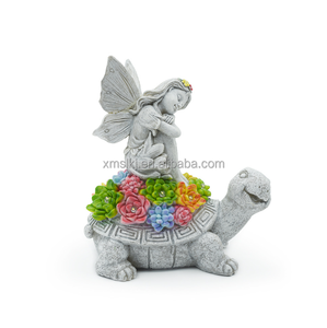 Statues de jardin Décorations d'extérieur <span class=keywords><strong>Tortue</strong></span> solaire Anges Décor avec succulentes Lumières LED Ornements de jardin Figurines - Product Image 5