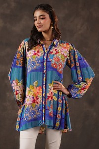 Compre una Camisa Túnica Extra Grande con Estampado Botánico para Mujer, Manga Larga, Informal, Colección de Ropa de Diseñador - Product Image 4