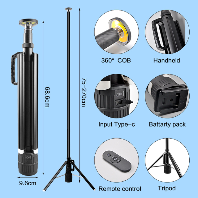 Rechargeable Multifunctional High Lumen Led Cob Job Site Work Light Outdoor Working Retractable Work Light