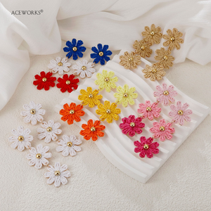 Handwoven Flower <b>Studs</b> | Raffia Braided Petal 18K PVD Gold Stainless Steel Base <b>Earrings</b> | Waterproof Hypoallergenic & Durable - Product Image 5