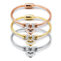 Brazalete de Serpiente de Acero Inoxidable con Cierre Magnético de Lujo y Circonita, Brazalete con Dije de Corazón para Mujer