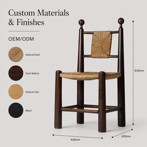Sedia da pranzo rustica in legno con gambe a spirale, seduta in paglia intrecciata, schienale a X, finiture a sfera, per hotel, ristoranti, caffè, commerciale, all'ingrosso - Product Image 4