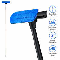 Nettoyeur de vitres télescopique 2-en-1 avec logo personnalisé, tampon en microfibre et lame en caoutchouc, outil de nettoyage de vitres à long manche extensible