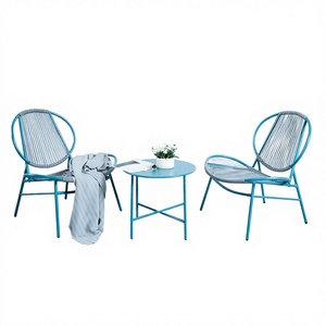 Ensemble bistrot de loisirs 3 pièces durable en rotin PE, design moderne pour appartement, jardin, terrasse, balcon – Table en acier et chaise en osier - Product Image 1