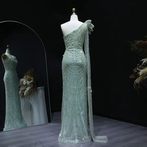 Jancember LSZ115 Роскошная зеленая на одно плечо расшитая блестками арабские вечерние русалки для выпускного вечера - Product Image 3